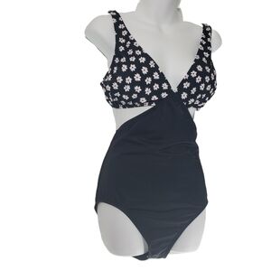 Beach Betty Black Daisy Monokini Back Tie Swimsuit
